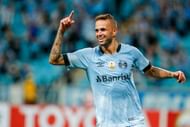 PORTO ALEGRE, BRAZIL - APRIL 11: Luan, of Gremio, celebrates their second goal during the match Gremio v Deportes Iquique as part of Copa Bridgestone Libertadores 2017, at Arena do Gremio on April 11, 2017, in Porto Alegre, Brazil. (Photo by Lucas Uebel/Getty Images)