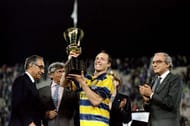 5 May 1999: Roberto Sensini of Parma lifts the trophy after the Coppa Italia Cup Final match against Fiorentina played in Fiorentina, Italy. The match finished in 2-2 draw, however Parma won the match on the away goals rule. \ Mandatory Credit: AllsportUK /Allsport