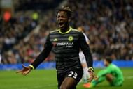 WEST BROMWICH, ENGLAND - MAY 12: Michy Batshuayi of Chelsea celebrates scoring his sides first goal during the Premier League match between West Bromwich Albion and Chelsea at The Hawthorns on May 12, 2017 in West Bromwich, England. (Photo by Darren Walsh/Chelsea FC via Getty Images)
