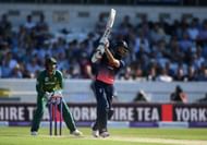 LEEDS, ENGLAND - MAY 24: Moeen Ali of England hits out for six runs during the 1st Royal London ODI match between England and South Africa at Headingley on May 24, 2017 in Leeds, England. (Photo by Gareth Copley/Getty Images)