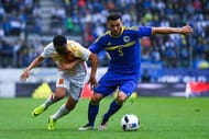 ST GALLEN, SWITZERLAND - MAY 29: Pedro Rodriguez of Spain competes for the ball with Sead Kolasinac of Bosnia during an international friendly match between Spain and Bosnia at the AFG Arena on May 29, 2016 in St Gallen, Switzerland. (Photo by David Ramos/Getty Images)