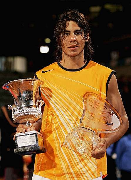 ROME - MAY 08:  Rafael Nadal of Spain celebrates winning his match against Guillermo Coria of Argentina during the Final of ATP Telecom Italia Tennis Masters at the Foro Italico on May 8, 2005 in Rome, Italy.  (Photo by Ian Walton/Getty Images)