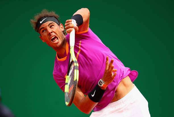 MONTE-CARLO, MONACO - APRIL 23:  Rafael Nadal of Spain serves against Albert Ramos-Vinolas of Spain in the final on day eight of the Monte Carlo Rolex Masters at Monte-Carlo Sporting Club on April 23, 2017 in Monte-Carlo, Monaco.  (Photo by Clive Brunskill/Getty Images)