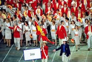15 Sep 2000: Flag Bearer and water polo competitor Manuel Estiarte leads round the Spanish Olympic Team during the Opening Ceremony of the Sydney 2000 Olympic Games at the Olympic Stadium in Homebush Bay, Sydney, Australia. Mandatory Credit: Clive Brunskill /Allsport