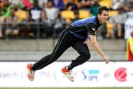 WELLINGTON, NEW ZEALAND - FEBRUARY 06: Adam Milne of New Zealand bowls during game two of the one day international series between New Zealand and Australia at Westpac Stadium on February 6, 2016 in Wellington, New Zealand. (Photo by Martin Hunter/Getty Images)