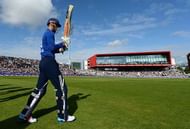 MANCHESTER, ENGLAND - SEPTEMBER 13: Alex Hales of England walks out ahead of the 5th Royal London One-Day International match between England and Australia at Old Trafford on September 13, 2015 in Manchester, United Kingdom. (Photo by Gareth Copley/Getty Images)
