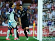 GRANADA, SPAIN - MAY 06: Alvaro Morata of Real Madrid CF celebrates after scoring the second goal during the La Liga match between Granada CF v Real Madrid CF at Estadio Nuevo Los Carmenes on May 6, 2017 in Granada, Spain. (Photo by Aitor Alcalde/Getty Images)