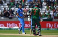 BIRMINGHAM, ENGLAND - JUNE 15: Bhuvneshwar Kumar of India celebrates dismissing Sabbir Rahman of Bangladesh during the ICC Champions Trophy Semi Final between Bangladesh and India at Edgbaston on June 15, 2017 in Birmingham, England. (Photo by Gareth Copley/Getty Images)