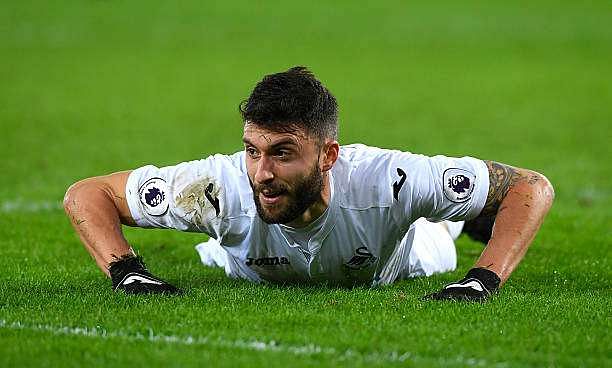 SWANSEA, WALES - JANUARY 14:  Borja Gonzalez of Swansea City reacts during the Premier League match between Swansea City and Arsenal at Liberty Stadium on January 14, 2017 in Swansea, Wales.  (Photo by Stu Forster/Getty Images)