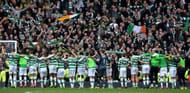 GLASGOW, SCOTLAND - APRIL 29: Celtic players celebrate at the final whistle after beating rangers 5-1 during the Ladbrokes Scottish Premiership match between Rangers FC and Celtic FC at Ibrox Stadium on April 29, 2017 in Glasgow, Scotland. (Photo by Mark Runnacles/Getty Images)