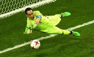 KAZAN, RUSSIA - JUNE 28: Claudio Bravo of Chile saves Portugal second penatly during the penalty shoot out during the FIFA Confederations Cup Russia 2017 Semi-Final between Portugal and Chile at Kazan Arena on June 28, 2017 in Kazan, Russia. (Photo by Laurence Griffiths/Getty Images)