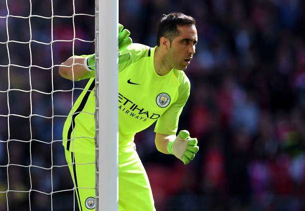 LONDON, ENGLAND - APRIL 23: Claudio Bravo of Manchester City in action during the Emirates FA Cup Semi-Final match between Arsenal and Manchester City at Wembley Stadium on April 23, 2017 in London, England.  (Photo by Shaun Botterill/Getty Images,)