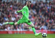 LONDON, ENGLAND - MAY 07: David De Gea of Manchester United takes a goal kick during the Premier League match between Arsenal and Manchester United at the Emirates Stadium on May 7, 2017 in London, England. (Photo by Laurence Griffiths/Getty Images)