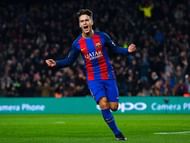 BARCELONA, SPAIN - JANUARY 26: Denis Suarez of FC Barcelona celebrates after scoring his team's first goal during the Copa del Rey quarter-final second leg match between FC Barcelona and Real Sociedad at Camp Nou on January 26, 2017 in Barcelona, Spain. (Photo by David Ramos/Getty Images)
