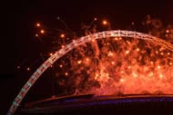 LONDON, ENGLAND - NOVEMBER 13: Fireworks are seen above Wembley Stadium following a speech by Indian Prime Minister Narendra Modi during the second day of an official three day visit on November 13, 2015 in London, England. In his first trip to Britain as Prime Minister Modi's visit will aim to develop economic ties between the two countries. In a busy schedule he will speak at Wembley Stadium, lunch with the Queen at Buckingham Palace, address Parliament and stay overnight at Chequers. (Photo by Rob Stothard/Getty Images)