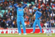 LONDON, ENGLAND - JUNE 08: Hardik Pandya of India reacts after a dropped catch off his bowling during the ICC Champions trophy cricket match between India and Sri Lanka at The Oval in London on June 8, 2017 (Photo by Clive Rose/Getty Images)
