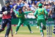 CARDIFF, WALES - JUNE 14: Hasan Ali of Pakistan celebrates capturing the wicket of Jonny Bairstow during the ICC Champions Trophy Semi-Final match between England and Pakistan at the SWALEC Stadium on June 14, 2017 in Cardiff, Wales. (Photo by Michael Steele/Getty Images)