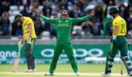 BIRMINGHAM, ENGLAND - JUNE 07: Hassan Ali of Pakistan celebrates after dismissing JP Duminy of South Africa during the ICC Champions Trophy match between South Africa and Pakistan at Edgbaston on June 7, 2017 in Birmingham, England. (Photo by Stu Forster/Getty Images)