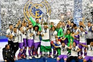 CARDIFF, WALES - JUNE 03: In this handout image provided by UEFA, Sergio Ramos of Real Madrid lifts The Champions League trophy after the UEFA Champions League Final between Juventus and Real Madrid at National Stadium of Wales on June 3, 2017 in Cardiff, Wales. (Photo by Handout/UEFA via Getty Images)