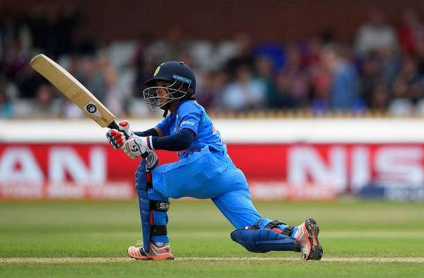 DERBY, ENGLAND - JUNE 24:  India batsman Poonam Raut hits out during the ICC Women&#039;s World Cup 2017 match between England and India at The 3aaa County Ground on June 24, 2017 in Derby, England.  (Photo by Stu Forster/Getty Images)