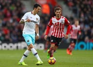 SOUTHAMPTON, ENGLAND - FEBRUARY 04: Jose Fonte of West Ham United (L) in action during the Premier League match between Southampton and West Ham United at St Mary's Stadium on February 4, 2017 in Southampton, England. (Photo by Michael Steele/Getty Images)