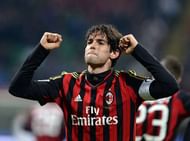 MILAN, ITALY - MARCH 29: Kaka of AC Milan celebrates scoring the third goal during the Serie A match between AC Milan and AC Chievo Verona at San Siro Stadium on March 29, 2014 in Milan, Italy. (Photo by Claudio Villa/Getty Images)