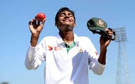 CHITTAGONG, BANGLADESH - OCTOBER 21: Mehedi Hasan Miraz of Bangladesh holds up the ball after taking six wickets during day two of the first Test between Bangladesh and England at Zohur Ahmed Chowdhury Stadium on October 21, 2016 in Chittagong, Bangladesh. (Photo by Gareth Copley/Getty Images)