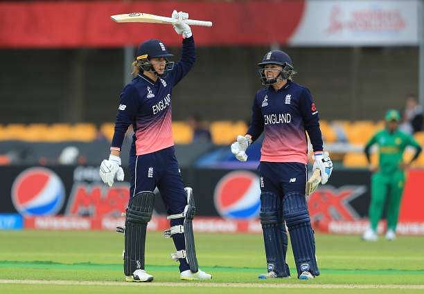 LEICESTER, ENGLAND - JUNE 27:  Natalie Sciver of England reaches her half century during the Women&#039;s ICC World Cup group match between England and Pakistan at Grace Road on June 27, 2017 in Leicester, England.  (Photo by Richard Heathcote/Getty Images)