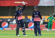 LEICESTER, ENGLAND - JUNE 27: Natalie Sciver of England reaches her half century during the Women's ICC World Cup group match between England and Pakistan at Grace Road on June 27, 2017 in Leicester, England. (Photo by Richard Heathcote/Getty Images)