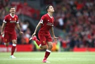 LIVERPOOL, ENGLAND - MAY 21: Philippe Coutinho of Liverpool celebrates scoring his sides second goal during the Premier League match between Liverpool and Middlesbrough at Anfield on May 21, 2017 in Liverpool, England. (Photo by Jan Kruger/Getty Images)