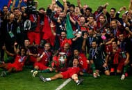 PARIS, FRANCE - JULY 10: Portugal players and staffs celebrate after their 1-0 win against France in the UEFA EURO 2016 Final match between Portugal and France at Stade de France on July 10, 2016 in Paris, France. (Photo by Alex Livesey/Getty Images)