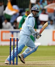 BELFAST, UNITED KINGDOM - JUNE 26: Rahul Dravid of India clips the ball away during the Future Cup one day international match between India and South Africa at the Civil Service Cricket Ground, Stormont on June 26, 2007 in Belfast, Northern Ireland. (Photo by Richard Heathcote/Getty Images)