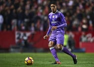 SEVILLE, SPAIN - JANUARY 15: Raphael Varane of Real Madrid CF in action during the La Liga match between Sevilla FC and Real Madrid CF at Estadio Ramon Sanchez Pizjuan on January 15, 2017 in Seville, Spain. (Photo by Aitor Alcalde/Getty Images)