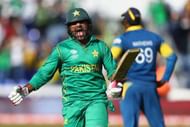 CARDIFF, WALES - JUNE 12: Sarfraz Ahmed of Pakistan celebrates hitting the winning runs and victory by 3 wickets during the ICC Champions Trophy match between Sri Lanka and Pakistan at the SWALEC Stadium on June 12, 2017 in Cardiff, Wales. (Photo by Michael Steele/Getty Images)