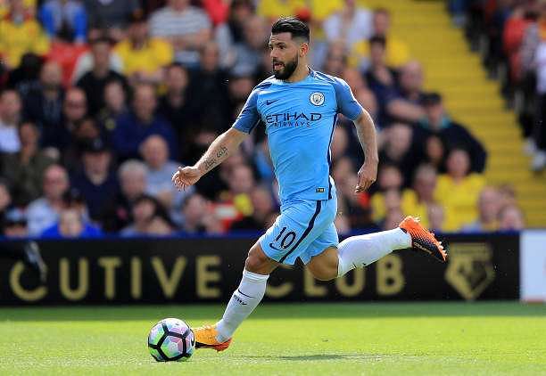 WATFORD, ENGLAND - MAY 21:  Sergio Aguero of Manchester City in action during the Premier League match between Watford and Manchester City at Vicarage Road on May 21, 2017 in Watford, England.  (Photo by Richard Heathcote/Getty Images)