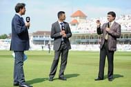 NOTTINGHAM, ENGLAND - JULY 12: Star Sports commentators Harsha Bhogle, Rahul Dravid and Sourav Ganguly ahead of day four of 1st Investec Test match between England and India at Trent Bridge on July 12, 2014 in Nottingham, England. (Photo by Gareth Copley/Getty Images)