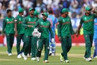 BIRMINGHAM, ENGLAND - JUNE 15: The Bangladesh team look dejected after their nine wicket defeat during the ICC Champions Trophy Semi-Final match between Bangladesh and India at Edgbaston on June 15, 2017 in Birmingham, England. (Photo by Michael Steele/Getty Images)