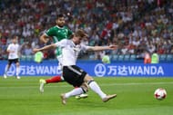 SOCHI, RUSSIA - JUNE 29: Timo Werner of Germany shoots at goal during the FIFA Confederations Cup Russia 2017 Semi-Final between Germany and Mexico at Fisht Olympic Stadium on June 29, 2017 in Sochi, Russia. (Photo by Buda Mendes/Getty Images)