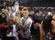 CARDIFF, WALES - JUNE 03: Toni Kroos of Real Madrid celebrates with The Champions League trophy after the UEFA Champions League Final between Juventus and Real Madrid at National Stadium of Wales on June 3, 2017 in Cardiff, Wales. (Photo by Matthias Hangst/Getty Images)
