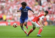 LONDON, ENGLAND - MAY 27: Willian of Chelsea attempts to get past Granit Xhaka of Arsenal during the Emirates FA Cup Final between Arsenal and Chelsea at Wembley Stadium on May 27, 2017 in London, England. (Photo by Mike Hewitt/Getty Images)