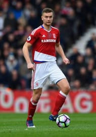 MIDDLESBROUGH, ENGLAND - MARCH 19: Ben Gibson of Boro in action during the Premier League match between Middlesbrough and Manchester United at Riverside Stadium on March 19, 2017 in Middlesbrough, England. (Photo by Stu Forster/Getty Images)