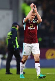 BURNLEY, ENGLAND - FEBRUARY 12: Ben Mee of Burnley applauds supporters during the Premier League match between Burnley and Chelsea at Turf Moor on February 12, 2017 in Burnley, England. (Photo by Clive Brunskill/Getty Images)