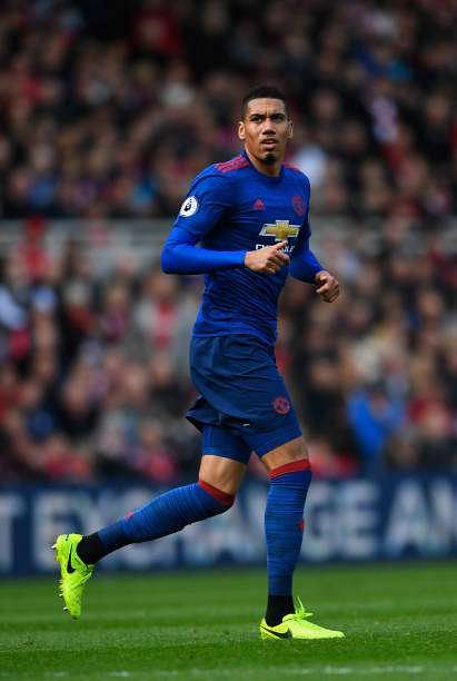 MIDDLESBROUGH, ENGLAND - MARCH 19:  Chris Smalling of Manchester United in action during the Premier League match between Middlesbrough and Manchester United at Riverside Stadium on March 19, 2017 in Middlesbrough, England.  (Photo by Stu Forster/Getty Images)