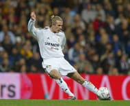 MADRID, SPAIN - NOVEMBER 23: David Beckham of Real Madrid takes a free kick during the Spanish Premier match between Real Madrid and Albacete at the Bernabau Stadium on November 23, 2003 in Madrid, Spain. (Photo by Phil Cole/Getty Images)