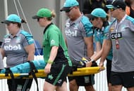 BRISBANE, AUSTRALIA - DECEMBER 27: Deandra Dottin of the Heat is taken from the field injured after colliding in the field with team mate Laura Harris during the WBBL match between the Heat and Stars at Allan Border Field on December 27, 2016 in Brisbane, Australia. (Photo by Bradley Kanaris/Getty Images)