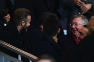 PARIS, FRANCE - FEBRUARY 17: Ex-PSG player David Beckham and Sir Alex Ferguson in discussion prior to the UEFA Champions League Round of 16 match between Paris Saint-Germain and Chelsea at Parc des Princes on February 17, 2015 in Paris, France. (Photo by Clive Rose/Getty Images)