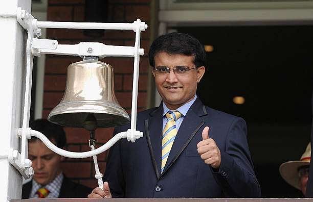 LONDON, ENGLAND - JULY 21:  Former Indian batsman Sourav Ganguly rings the five minute bell ahead of day five of 2nd Investec Test match between England and India at Lord's Cricket Ground on July 21, 2014 in London, United Kingdom.  (Photo by Gareth Copley/Getty Images)