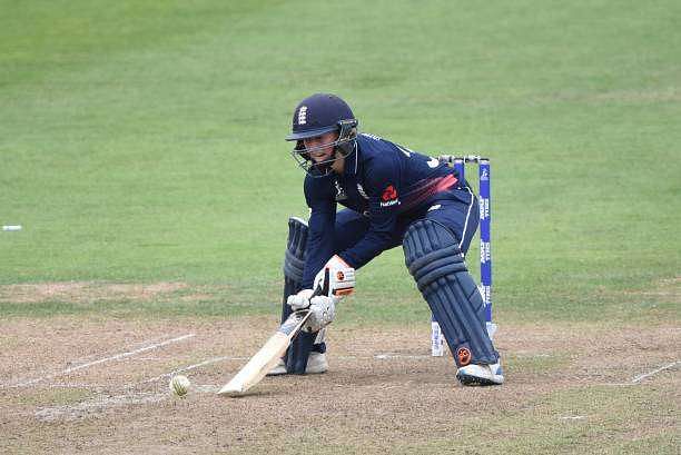 BRISTOL, ENGLAND - JULY 18: Fran Wilson of  England batting during the Semi-Final ICC Women&#039;s World Cup 2017 match between England and South Africa at The Brightside Ground on July 18, 2017 in Bristol, England. (Photo by Nathan Stirk/Getty Images)