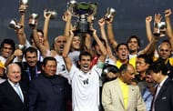 JAKARTA, INDONESIA - JULY 29: Iraq players celebrate winning the AFC Asian Cup 2007 final between Iraq and Saudi Arabia at Gelora Bung Karno Stadium on July 29, 2007 in Jakarta, Indonesia. (Photo by Koji Watanabe/Getty Images)