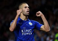 LEICESTER, ENGLAND - SEPTEMBER 27: Islam Slimani of Leicester City celebrates as he scores their first goal during the UEFA Champions League Group G match between Leicester City FC and FC Porto at The King Power Stadium on September 27, 2016 in Leicester, England. (Photo by Shaun Botterill/Getty Images)